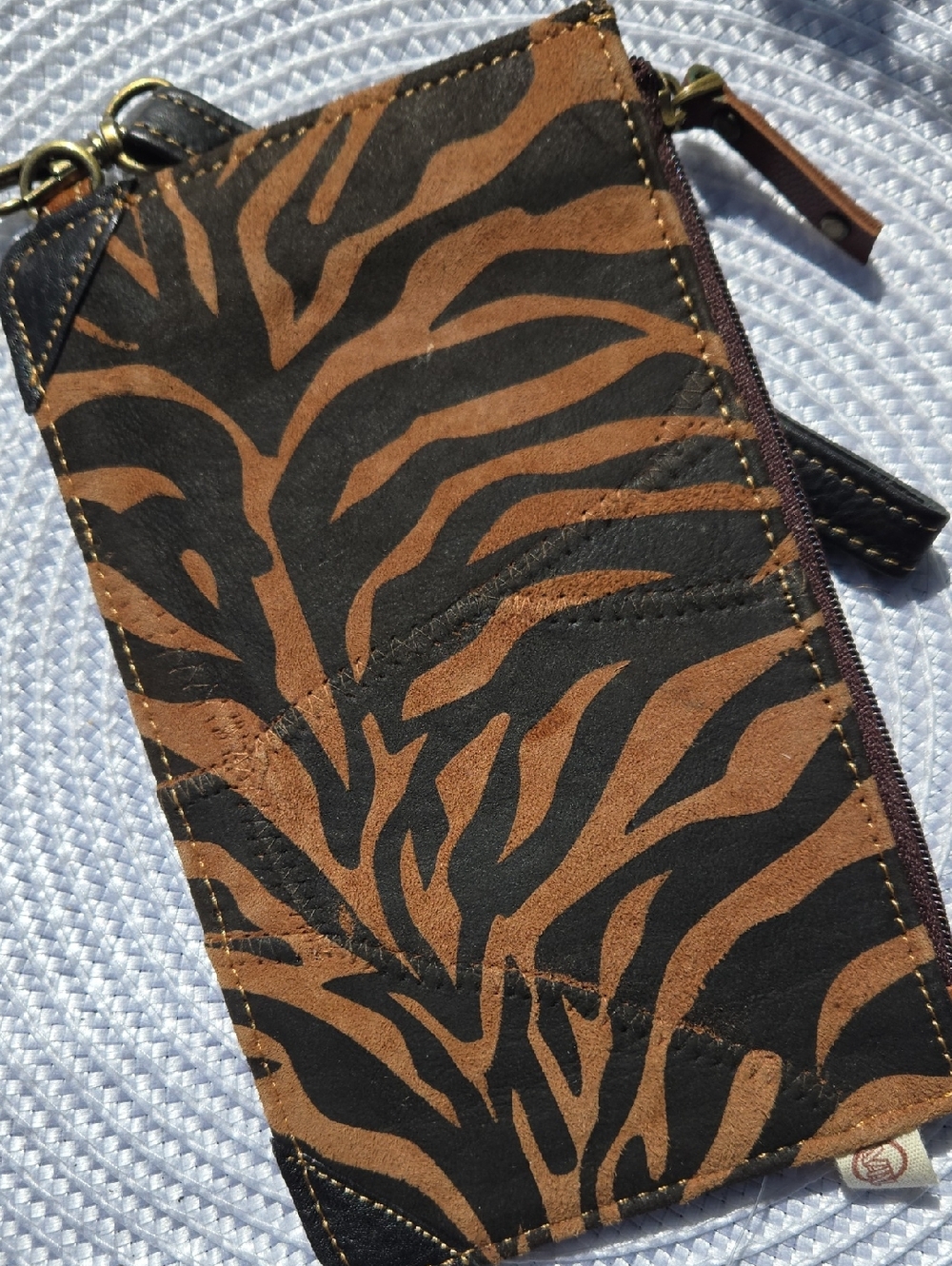 Vaan & Co. Upcycled Leather Zip Wallet - Bicolor & Leopard Print. (BIN 005)